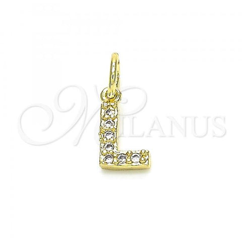 Oro Laminado Fancy Pendant, Gold Filled Style Initials Design, with White Cubic Zirconia, Polished, Golden Finish, 05.341.0032