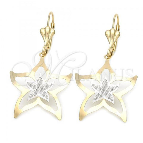Oro Laminado Dangle Earring, Gold Filled Style Star Design, Two Tone, 66.018