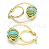 Oro Laminado Small Hoop, Gold Filled Style Ball Design, with Aqua Blue Pearl, Diamond Cutting Finish, Golden Finish, 02.65.2504.1.25