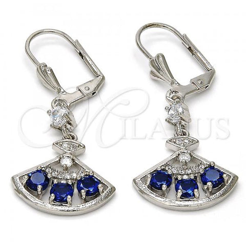 Rhodium Plated Long Earring, with Sapphire Blue Cubic Zirconia and White Micro Pave, Polished, Rhodium Finish, 02.236.0012.5