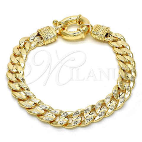 Oro Laminado Basic Bracelet, Gold Filled Style Concave Cuban and Greek Key Design, Polished, Golden Finish, 03.179.0027.08