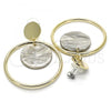 Oro Laminado Long Earring, Gold Filled Style with Gray Mother of Pearl, Polished, Golden Finish, 02.268.0071.1