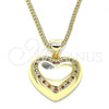 Oro Laminado Pendant Necklace, Gold Filled Style Heart Design, with Garnet and White Micro Pave, Polished, Golden Finish, 04.156.0383.1.20