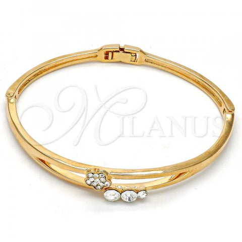 Oro Laminado Individual Bangle, Gold Filled Style Flower Design, with White Crystal, Polished, Golden Finish, 07.171.0032.04 (07 MM Thickness, Size 5 - 2.50 Diameter)