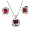 Sterling Silver Earring and Pendant Adult Set, with Garnet and White Cubic Zirconia, Polished, Rhodium Finish, 10.286.0026