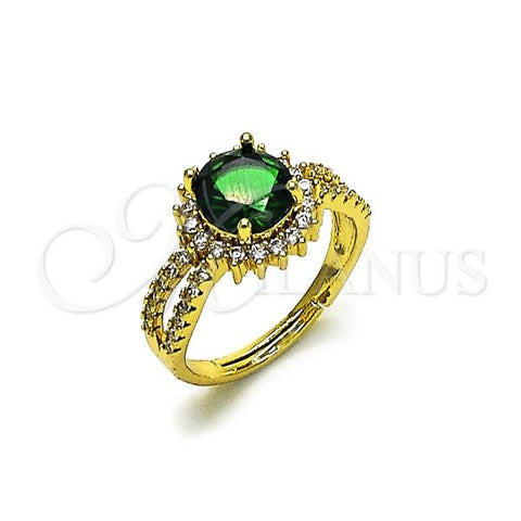 Oro Laminado Multi Stone Ring, Gold Filled Style Cluster Design, with Green and White Cubic Zirconia, Polished, Golden Finish, 01.282.0006