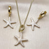 Oro Laminado Earring and Pendant Adult Set, Gold Filled Style Star Design, White Enamel Finish, Golden Finish, 10.341.0014