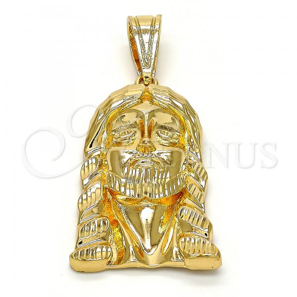 Oro Laminado Religious Pendant, Gold Filled Style Jesus Design, Diamond Cutting Finish, Golden Finish, 05.120.0034