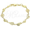 Oro Laminado Fancy Bracelet, Gold Filled Style Elephant and Heart Design, Polished, Golden Finish, 03.326.0016.06