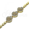 Oro Laminado Fancy Bracelet, Gold Filled Style Heart Design, with White Micro Pave, Polished, Golden Finish, 03.283.0165.07