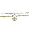 Oro Laminado Fancy Necklace, Gold Filled Style Butterfly and Moon Design, with White Micro Pave and Ivory Pearl, White Enamel Finish, Golden Finish, 04.213.0288.16