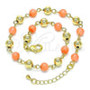 Oro Laminado Fancy Anklet, Gold Filled Style Ball Design, with Pink Pearl, Polished, Golden Finish, 03.63.2227.2.10
