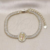 Oro Laminado Fancy Bracelet, Gold Filled Style San Judas and Baguette Design, with White Cubic Zirconia, Polished, Tricolor, 03.411.0032.07