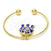 Oro Laminado Individual Bangle, Gold Filled Style Elephant Design, with White Crystal, Blue Enamel Finish, Golden Finish, 07.179.0002.3 (02 MM Thickness, One size fits all)