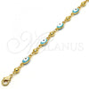 Gold Tone Fancy Bracelet, Evil Eye Design, Turquoise Enamel Finish, Golden Finish, 03.213.0033.1.08.GT