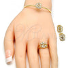 Oro Laminado Earring and Pendant Children Set, Gold Filled Style Flower Design, with White Cubic Zirconia, Polished, Golden Finish, 06.210.0016.1