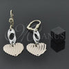 Oro Laminado Long Earring, Gold Filled Style Heart Design, Diamond Cutting Finish, Tricolor, 5.096.013