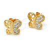 Oro Laminado Stud Earring, Gold Filled Style Butterfly Design, with White Micro Pave, Polished, Golden Finish, 02.260.0014