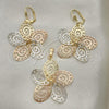 Oro Laminado Earring and Pendant Adult Set, Gold Filled Style Flower Design, Tricolor, 5.045.006