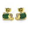 Oro Laminado Stud Earring, Gold Filled Style Elephant Design, with Green Cubic Zirconia and White Micro Pave, Polished, Golden Finish, 02.210.0159.1