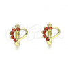 Oro Laminado Huggie Hoop, Gold Filled Style Heart Design, with Garnet Cubic Zirconia, Polished, Golden Finish, 02.210.0561.1.10