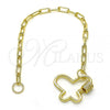 Oro Laminado Fancy Bracelet, Gold Filled Style Paperclip and Butterfly Design, with White Micro Pave, Polished, Golden Finish, 03.341.0045.08