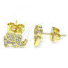 Oro Laminado Stud Earring, Gold Filled Style Elephant Design, with White Micro Pave, Polished, Golden Finish, 02.156.0545