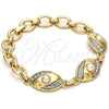 Oro Laminado Fancy Bracelet, Gold Filled Style with Ivory Pearl and White Crystal, Polished, Two Tone, 03.91.0063.08