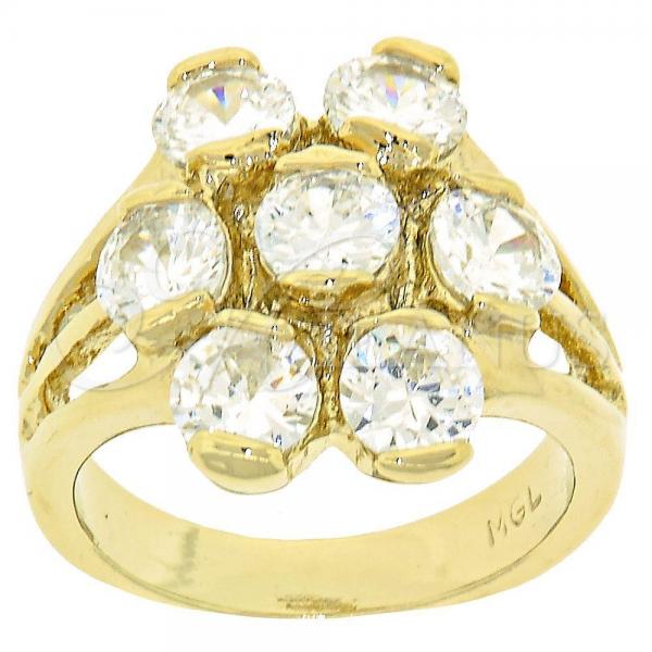 Oro Laminado Multi Stone Ring, Gold Filled Style Flower Design, with White Cubic Zirconia, Polished, Golden Finish, 5.171.025.07 (Size 7)