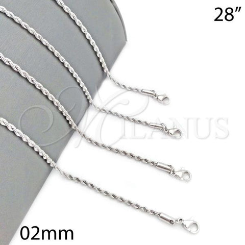 Rhodium Plated Basic Necklace, Rope Design, Polished, Rhodium Finish, 5.222.036.1.28
