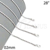 Rhodium Plated Basic Necklace, Rope Design, Polished, Rhodium Finish, 5.222.036.1.28