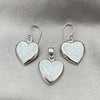 Sterling Silver Earring and Pendant Adult Set, Heart Design, with White Opal, Polished, Silver Finish, 10.391.0014.1