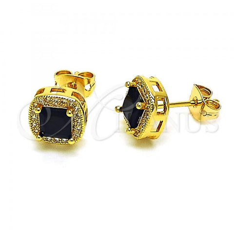 Oro Laminado Stud Earring, Gold Filled Style with Black Cubic Zirconia and White Micro Pave, Polished, Golden Finish, 02.342.0247