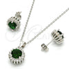 Sterling Silver Earring and Pendant Adult Set, with Green and White Cubic Zirconia, Polished, Rhodium Finish, 10.175.0062.1