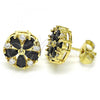 Oro Laminado Stud Earring, Gold Filled Style Flower Design, with Black and White Cubic Zirconia, Polished, Golden Finish, 02.210.0040.7