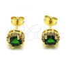 Oro Laminado Stud Earring, Gold Filled Style Cluster Design, with Green Cubic Zirconia and White Micro Pave, Polished, Golden Finish, 02.342.0106.2