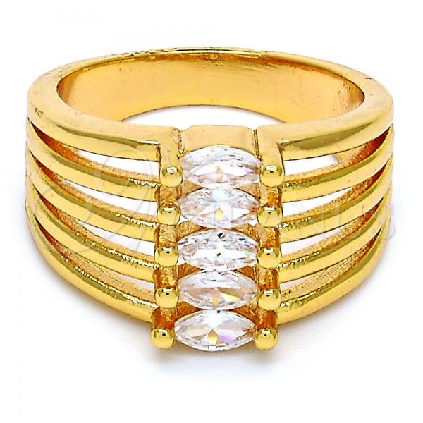 Oro Laminado Multi Stone Ring, Gold Filled Style with White Cubic Zirconia, Polished, Golden Finish, 01.99.0015.07 (Size 7)