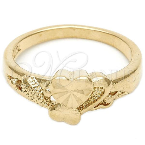 Oro Laminado Elegant Ring, Gold Filled Style Heart Design, Diamond Cutting Finish, Golden Finish, 01.63.0554.08 (Size 8)