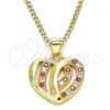 Oro Laminado Pendant Necklace, Gold Filled Style Heart Design, with Garnet and White Micro Pave, Polished, Golden Finish, 04.94.0038.1.20