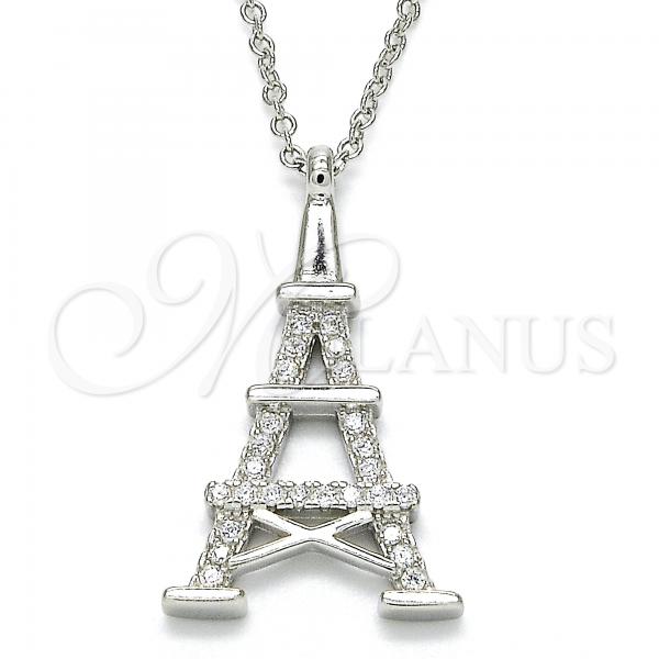 Sterling Silver Pendant Necklace, Eiffel Tower Design, with White Cubic Zirconia, Polished, Rhodium Finish, 04.336.0093.16