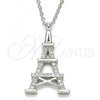 Sterling Silver Pendant Necklace, Eiffel Tower Design, with White Cubic Zirconia, Polished, Rhodium Finish, 04.336.0093.16