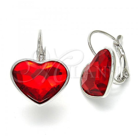 Rhodium Plated Leverback Earring, Heart Design, with Light Siam Swarovski Crystals, Polished, Rhodium Finish, 02.239.0013.5
