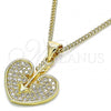 Oro Laminado Pendant Necklace, Gold Filled Style Heart Design, with White Micro Pave, Polished, Golden Finish, 04.156.0346.20