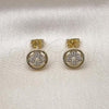 Oro Laminado Stud Earring, Gold Filled Style Four-leaf Clover Design, with White Micro Pave, Polished, Golden Finish, 02.213.0782