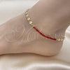 Oro Laminado Fancy Anklet, Gold Filled Style Puff Mariner and Baguette Design, with Garnet Cubic Zirconia, Polished, Golden Finish, 03.130.0013.2.10