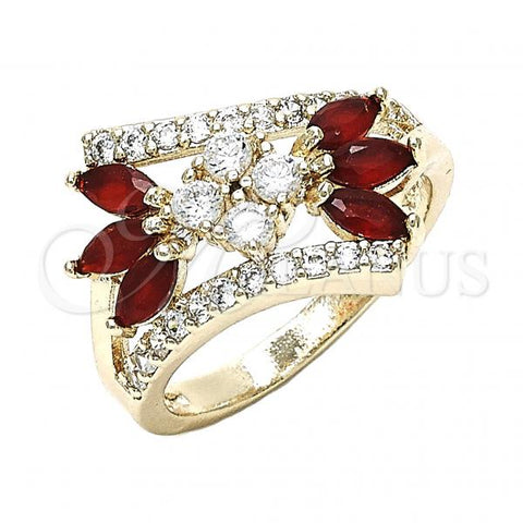 Oro Laminado Multi Stone Ring, Gold Filled Style with Ruby and White Cubic Zirconia, Polished, Golden Finish, 01.210.0098.1.06 (Size 6)