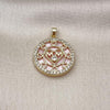 Oro Laminado Fancy Pendant, Gold Filled Style Mom and Heart Design, with Pink Mother of Pearl and White Cubic Zirconia, Polished, Golden Finish, 05.423.0001