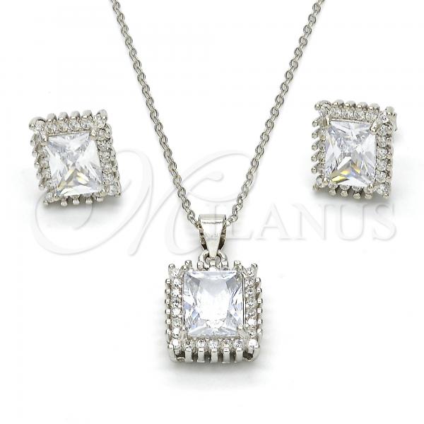 Sterling Silver Earring and Pendant Adult Set, with White Cubic Zirconia, Polished, Rhodium Finish, 10.175.0061