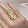 Oro Laminado Elegant Ring, Gold Filled Style Flower and Arrow Design, Diamond Cutting Finish, Golden Finish, 01.233.0032.09