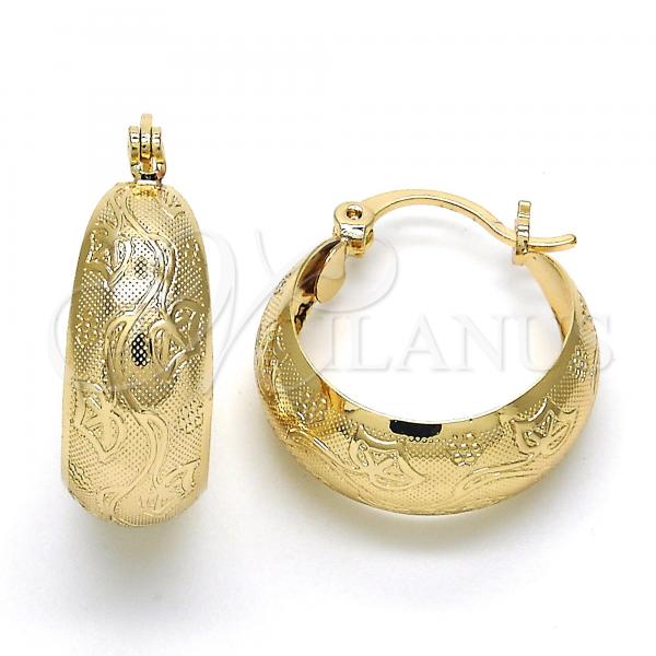 Oro Laminado Small Hoop, Gold Filled Style Leaf and Flower Design, Polished, Golden Finish, 02.106.0005.20